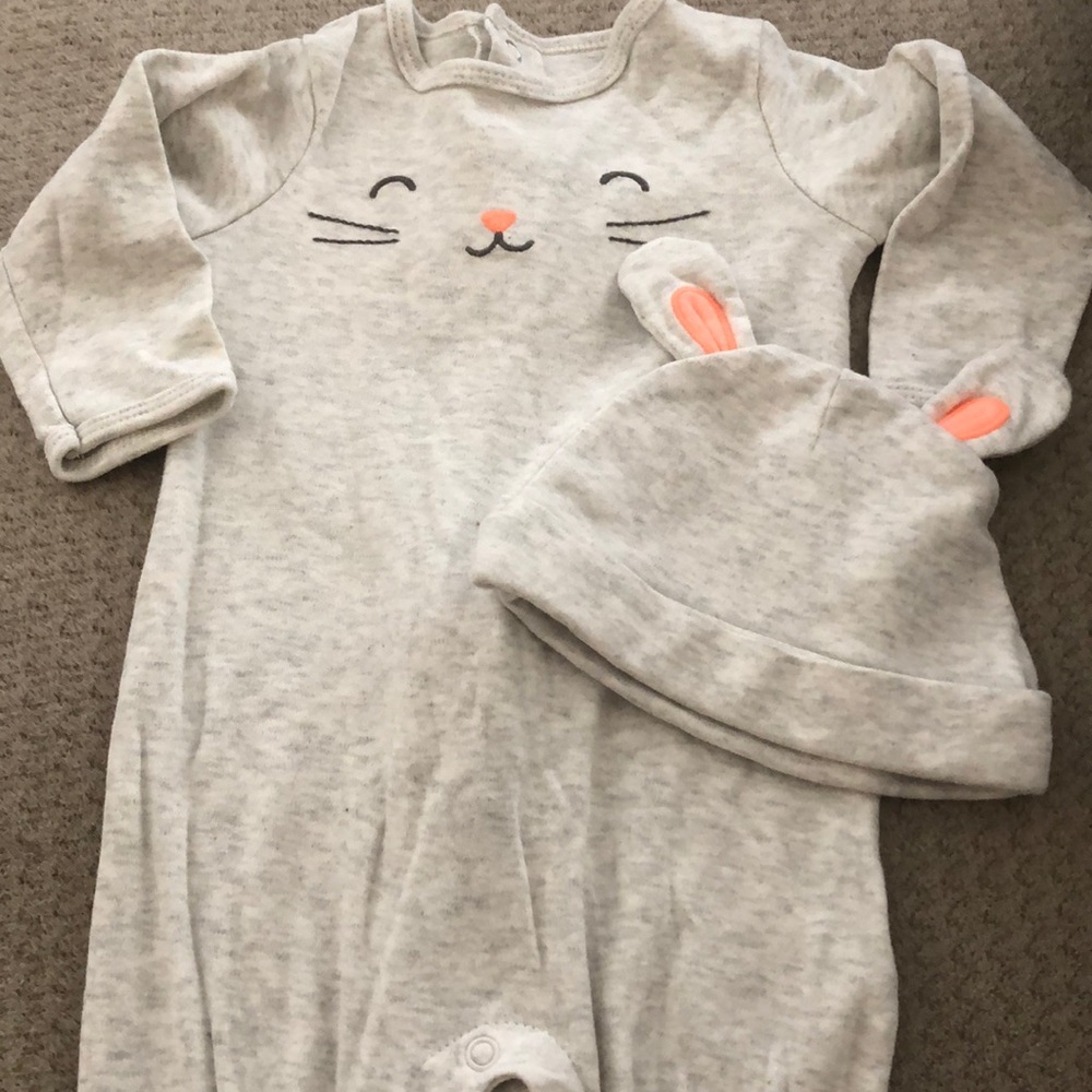 Bunny footie pajama with matching hat- Carters